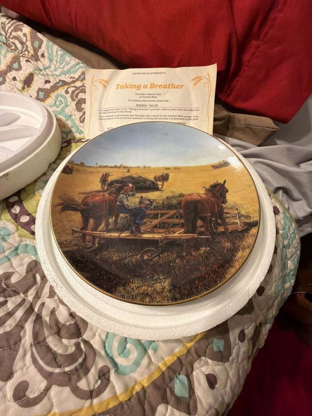 Danbury Mint 'Taking a Breather' Collector Plate by Emmett Kaye, Farming the Hea